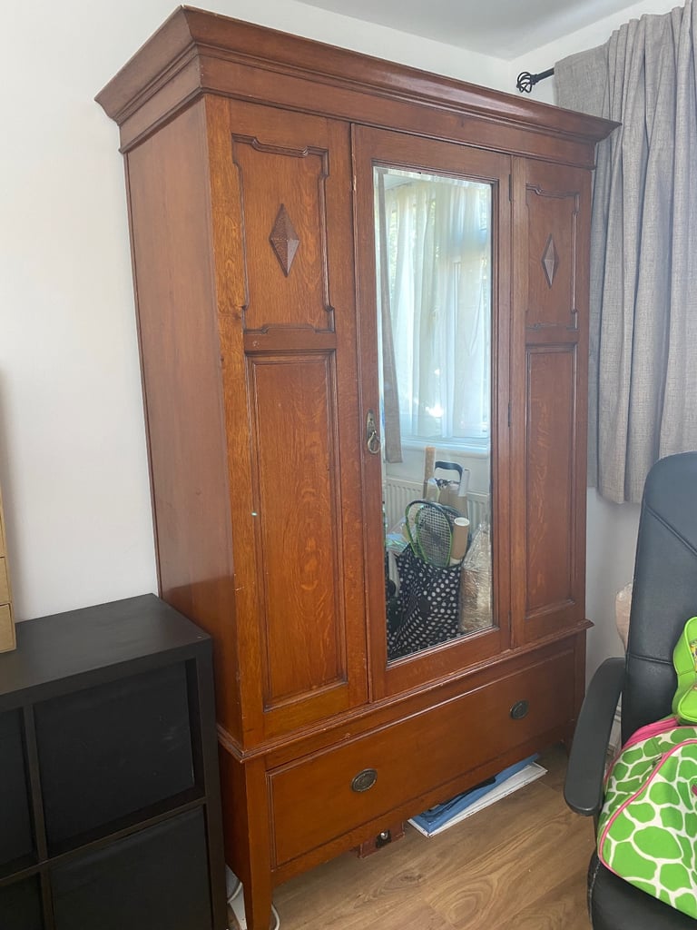 image for Wooden Vintage Wardrobe with mirror 