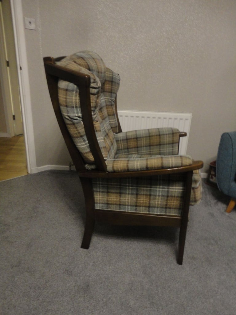 Quality comfortable Tartan wooden framed wingback richmond chair, Lana plaid, sprung back