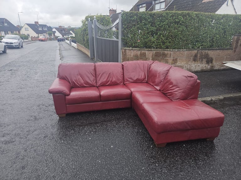 Red Italian leather corner sofa 