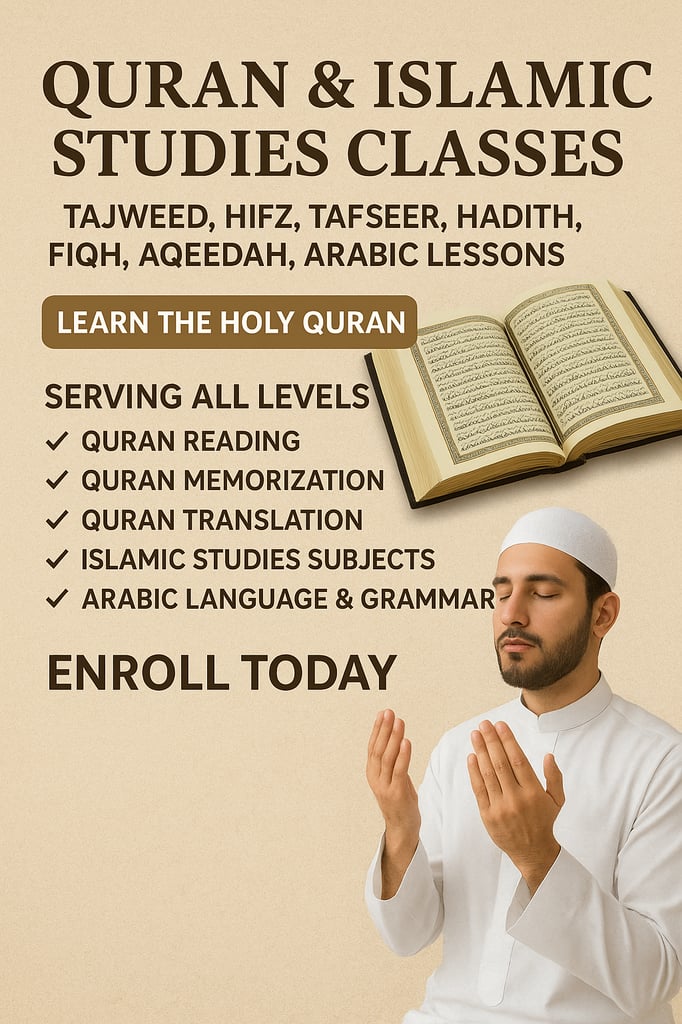 image for Quran & Islamic Studies Classes – Tajweed, Hifz, Tafseer, Hadith, Fiqh, Aqeedah, Arabic Lessons