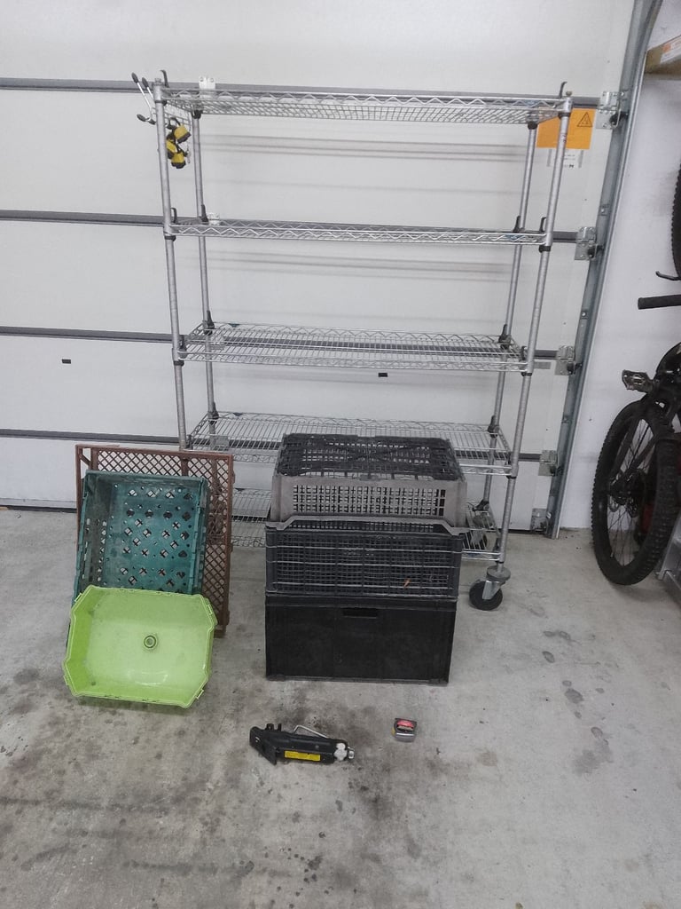 Shelving, Crates, padlocks & tape