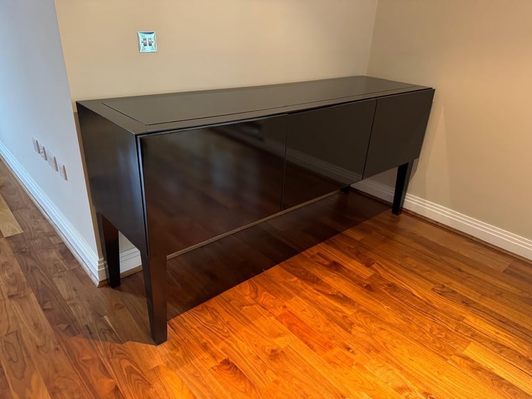 image for FREE DELIVERY BESPOKE DESIGNER BLACK GLOSS GLASS  TOP SIDEBOARD GOOD CONDITION