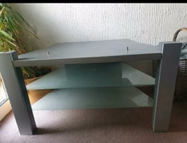Grey wood and glass shelves TV unit 