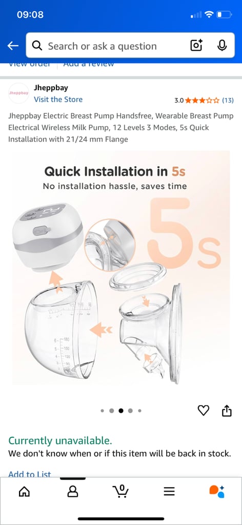 Unused breast pump bought as spare 