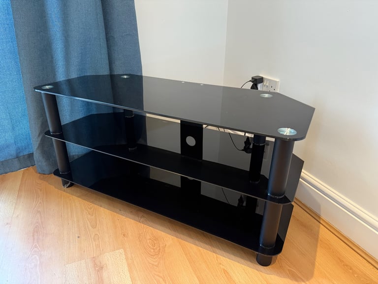 Modern Black Tempered Glass TV Stand – Sleek & Sturdy