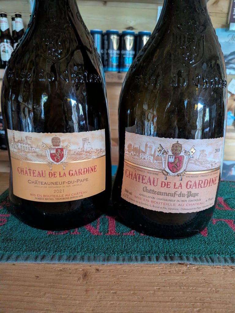 Empty Jeroboam (3L) Château de la Gardine Châteauneuf-du-Pape Wine Bottles – Decorative Pair