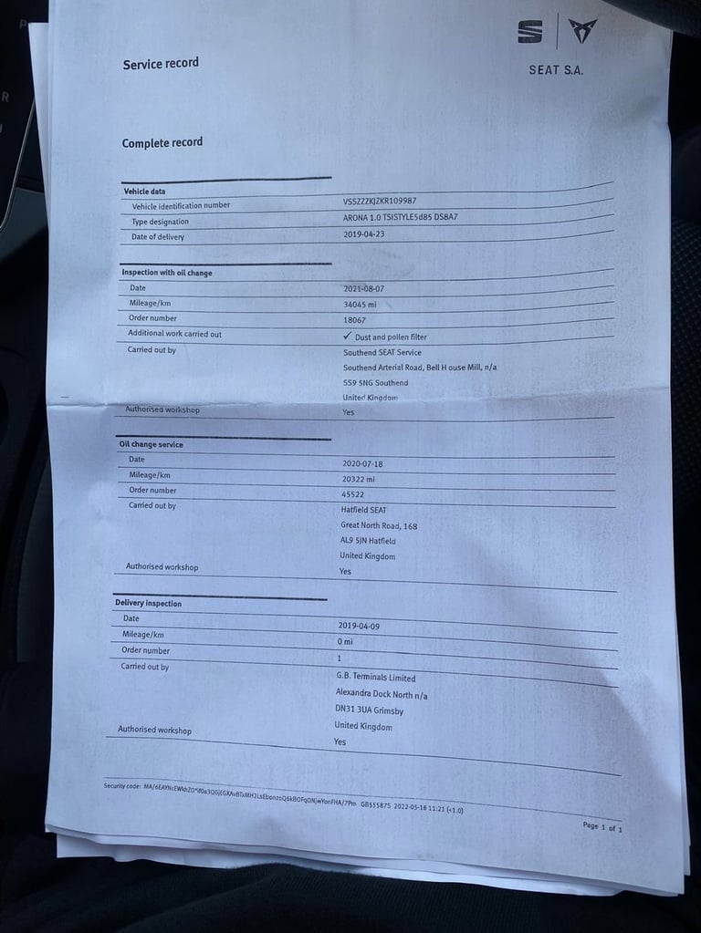 2019 SEAT Arona 1.0 TSI GPF SE Technology SUV 5dr Petrol DSG Euro 6 (s/s) (115 ps) HATCHBACK Petr...