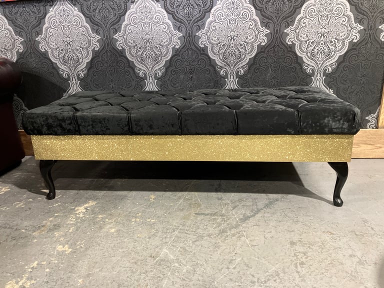 HUGE Immaculate Queen Anne Buffet Footstool Black and Gold - Delivery