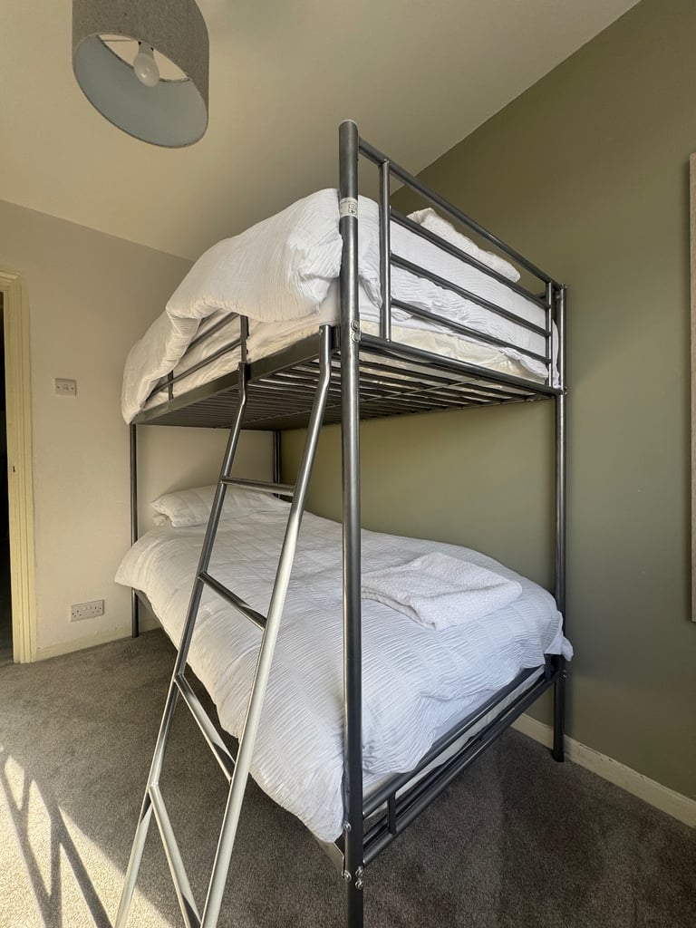 Modern Metal Bunk Bed with Mattresses - Virtually New, Used Once! (£327 new)