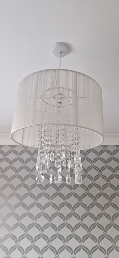 image for White Pendant Light Shade with Crystals