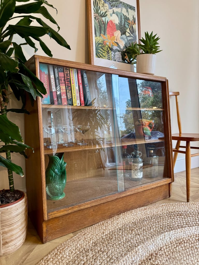 image for G plan e gomme mid century vintage retro glass bookcase drinks display cabinet 