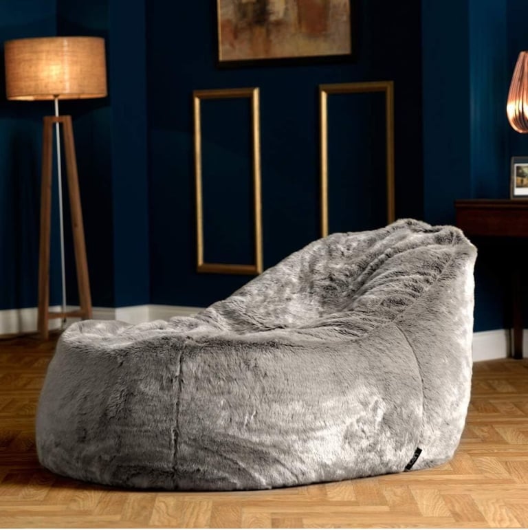 Icon Giant Faux Fur Dream Lounger Bean Bag, Arctic Wolf Grey (RRP £160)
