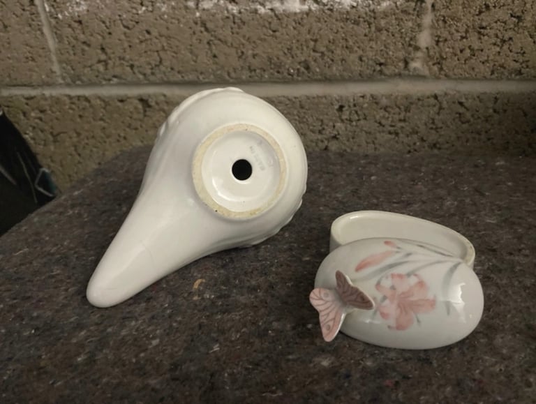 Decoration set white bird ornament and butterfly jewellery box keepsake 