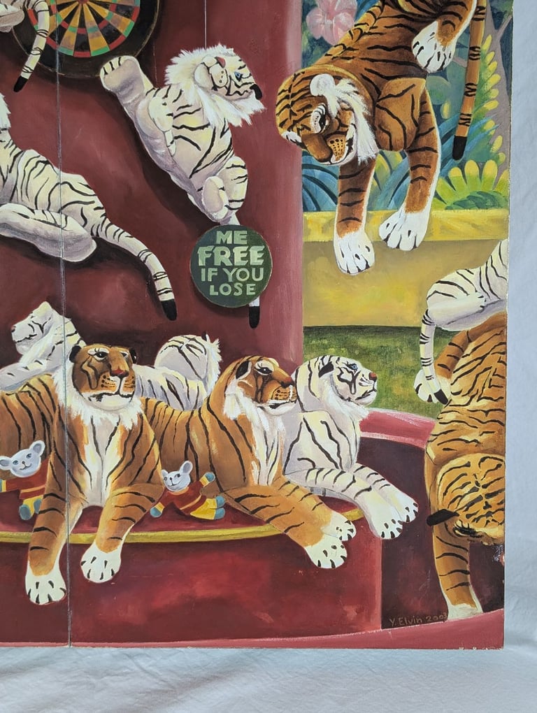 Original oil painting - Tiger Triptych, oil on hinged board, art artwork