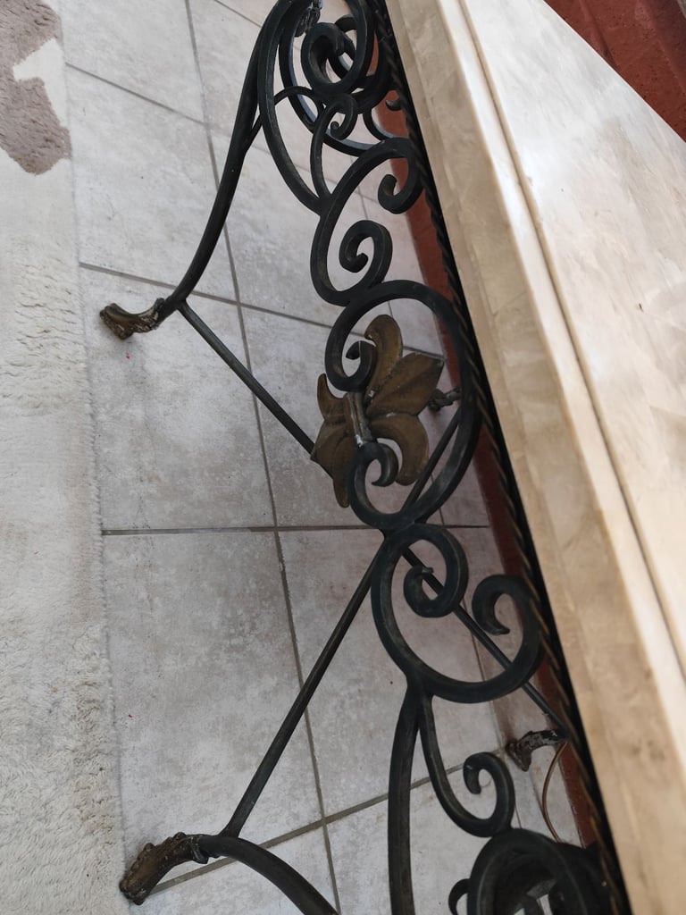 VINTAGE FRENCH MARBLE WROUGHT IRON SIDE TABLE C 1920S HEAVY SOLID