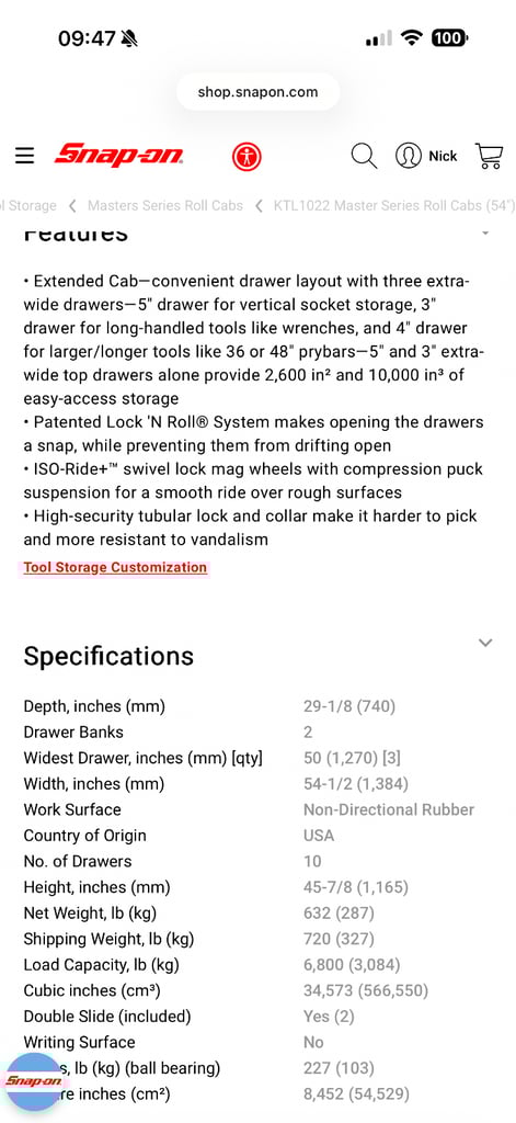 Snap on KTL Masters series toolbox 