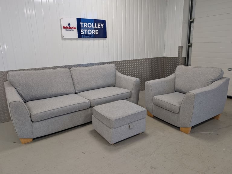 DFS Grey Large 3 Seater, Armchair & Footstool, Very Good Condition, Delivery Available