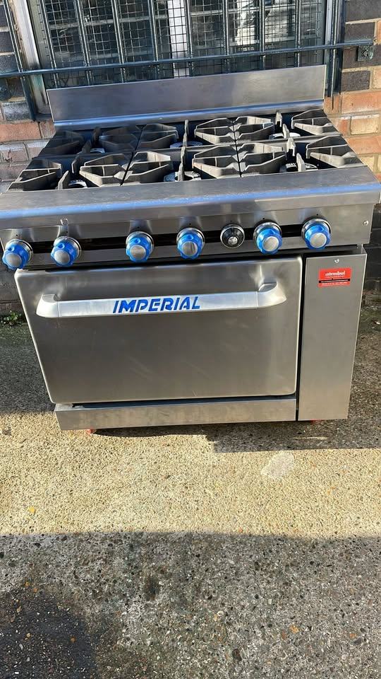 Commercial Natural Gas Imperial Six Burner Range Oven With Heavy Duty Castors