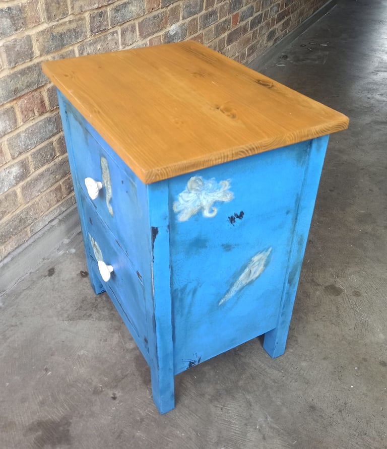 Coastal Blue Night Stand - Wooden Storage Drawer