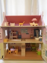 Wooden Dolls House, furniture, and sylvanian families characters