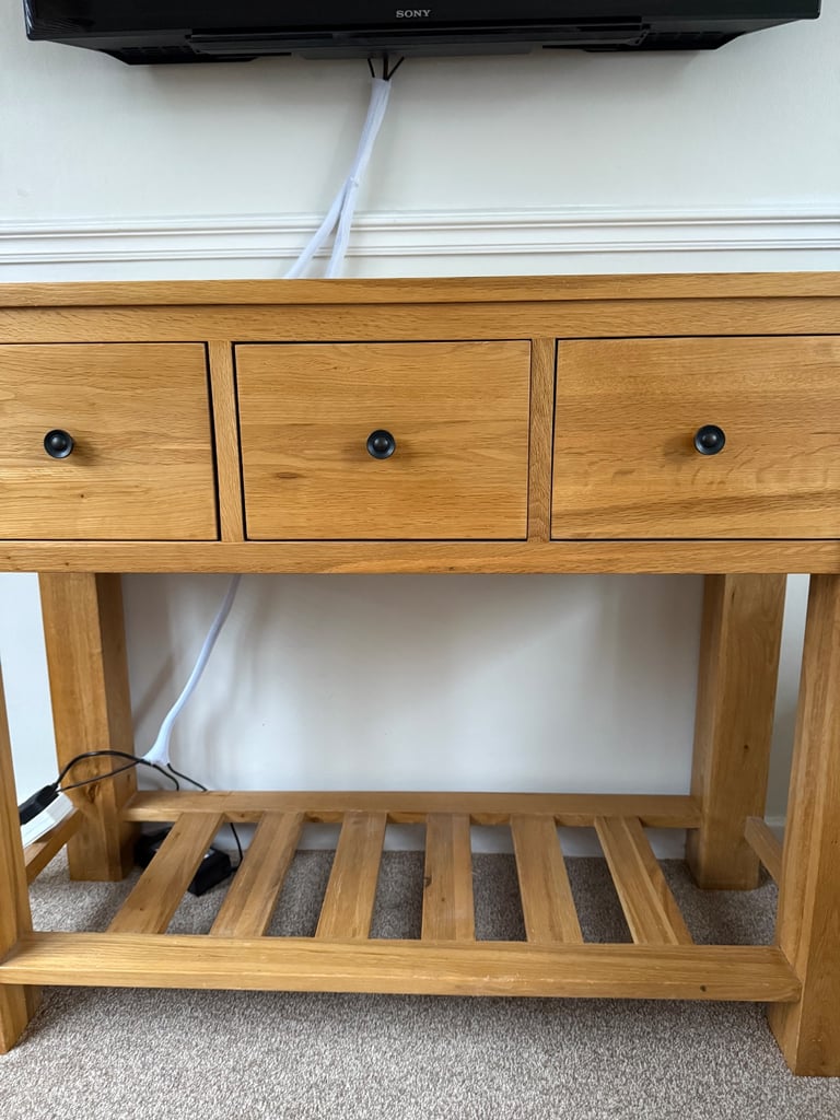 Wooden Oak console table with drawers