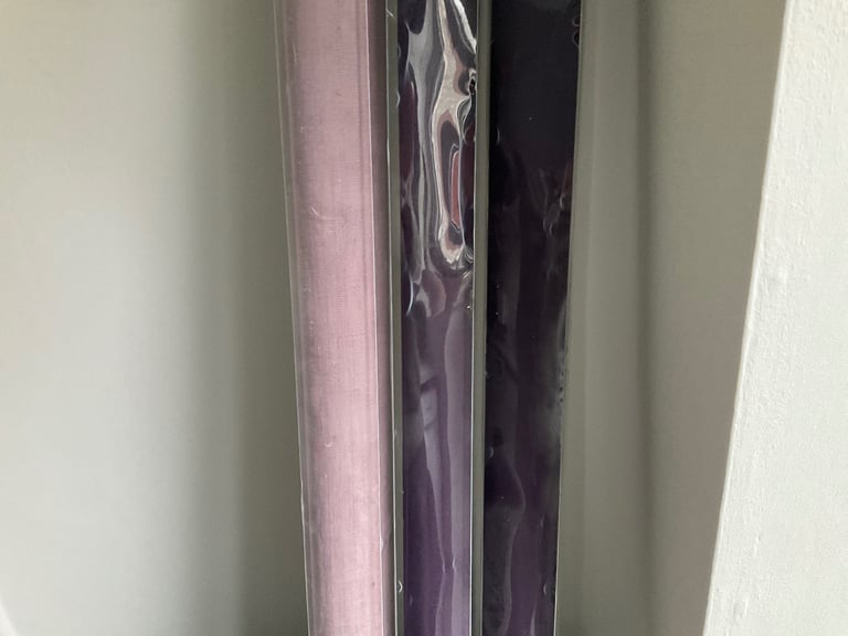 BNIB. NEVER OPENED.  3 Roller Blinds each one 5ft wide Roller blinds 64inch drop Purple and Mauve 