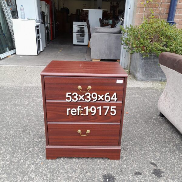 image for Mahogany 3 drawer bedside 53cm x 39cm x 64cm, Ref:19175 £20.00