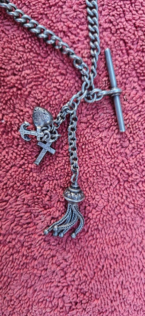 Silver albert chain fob and charms