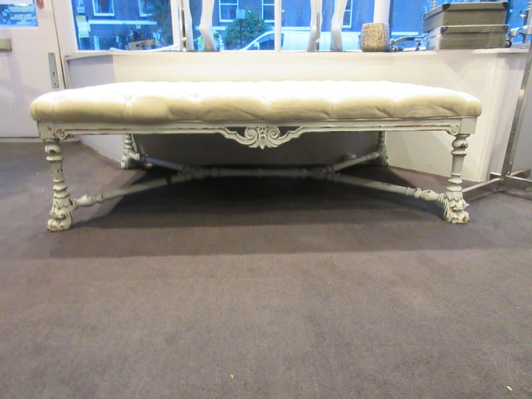 White Padded Large Antique Ottoman Stohl Bench
