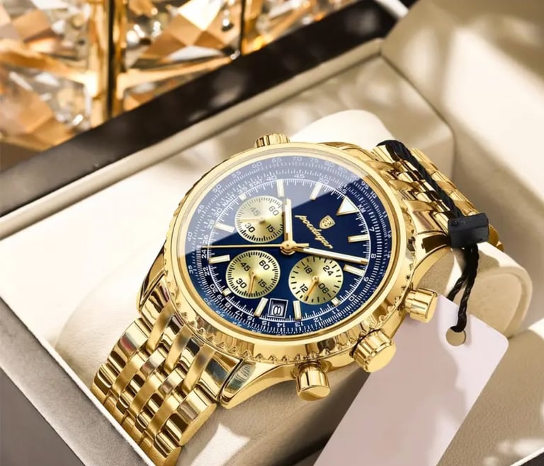 image for POEDAGAR luxury blue and gold business and casual wear watch