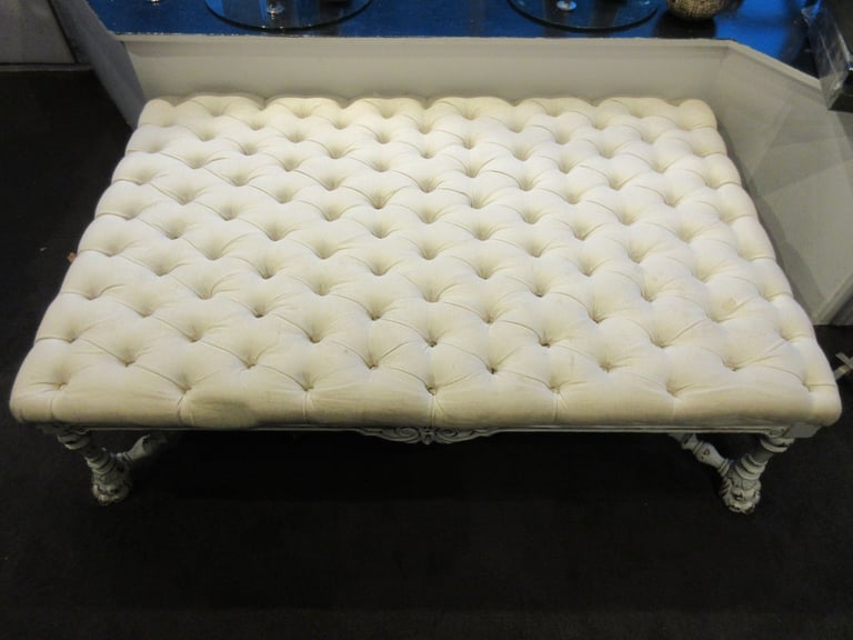 White Padded Large Antique Ottoman Stohl Bench