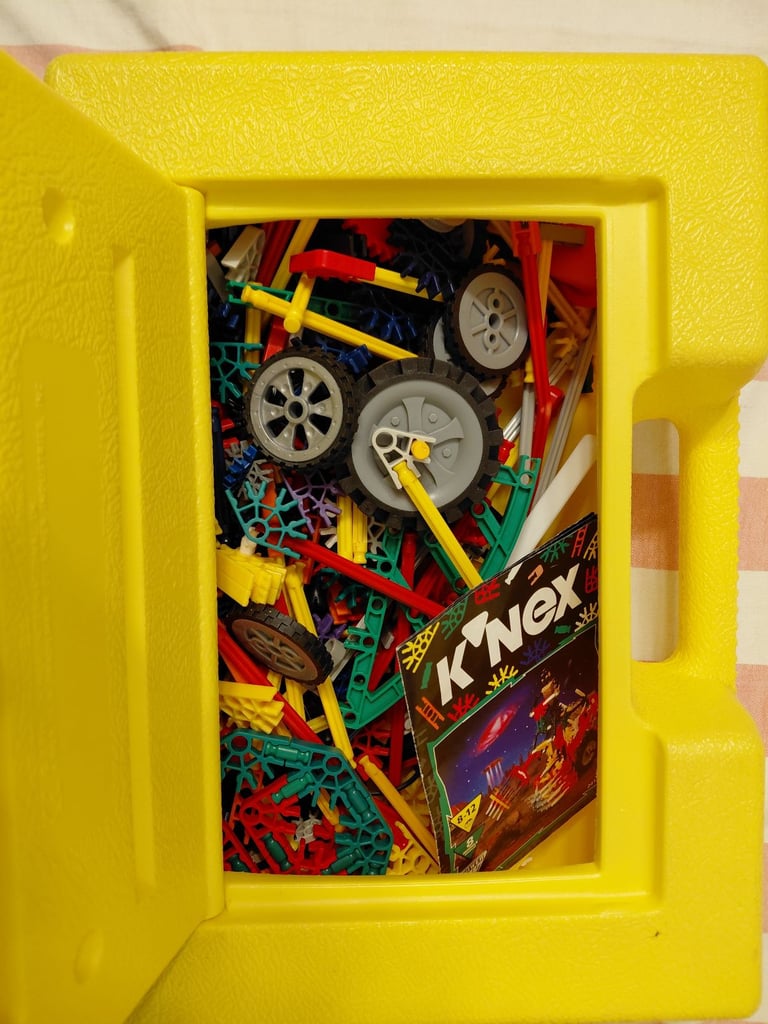K'Nex, strong yellow K'Nex boxful of pieces, as pictured