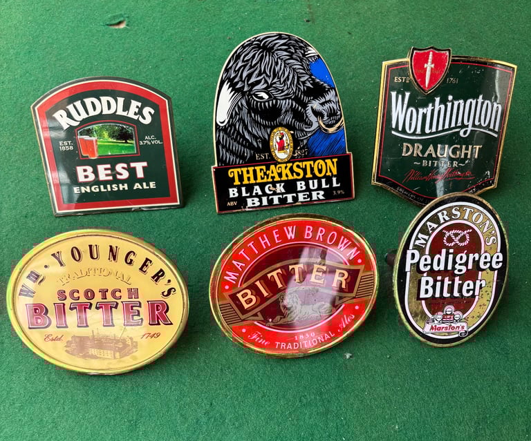 6 brass beer pump badges £40 the lot 