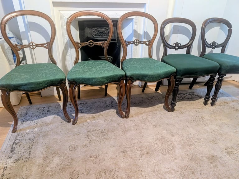 image for Antique carved mahogany balloon back dining / bedroom / hall chairs