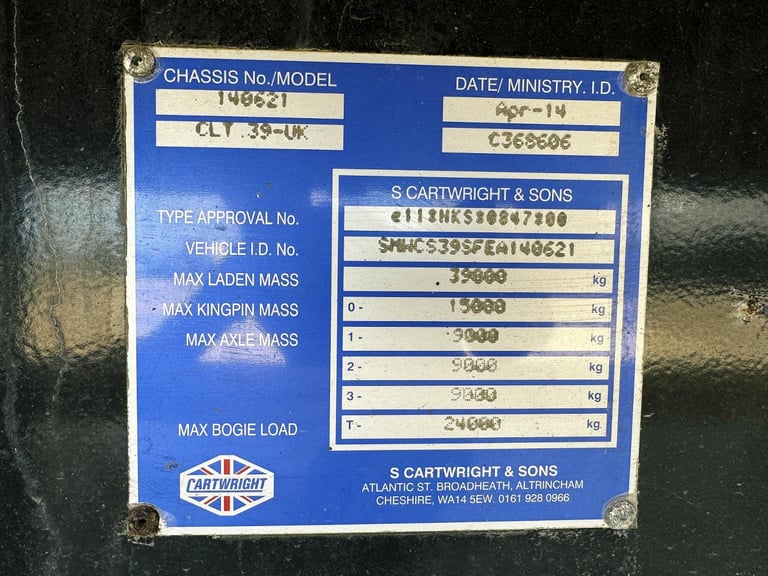 2014 CARTWRIGHT 15.6 METER CURTAIN SIDER TRAILER 