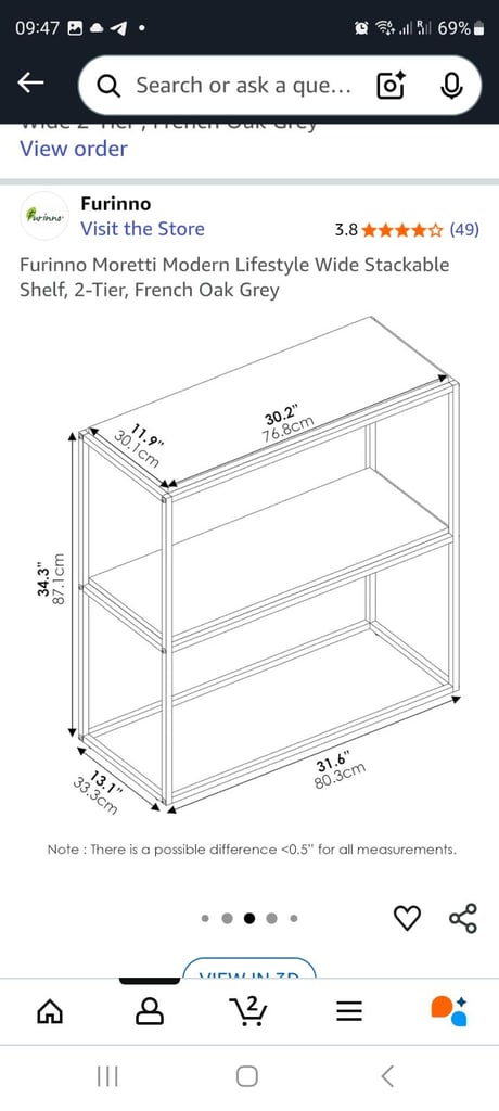 Furinno Moretti stackable 2 tier shelf