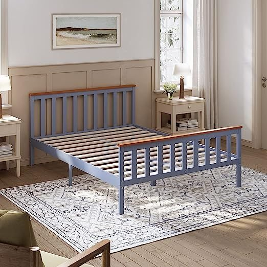 image for New Grey Double 137 x 190cm Solid Wooden Bed Frame RRP £210 Our Price £115