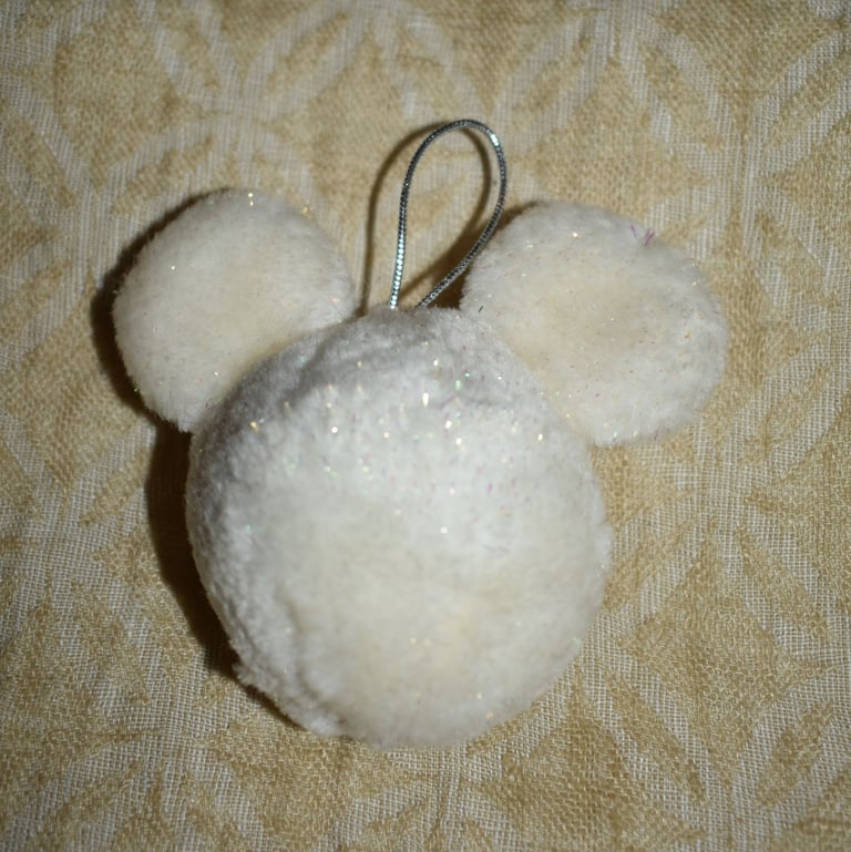 Vintage DISNEY Mickey Mouse Christmas Tree Bauble Hanging Decoration White Faux Fur