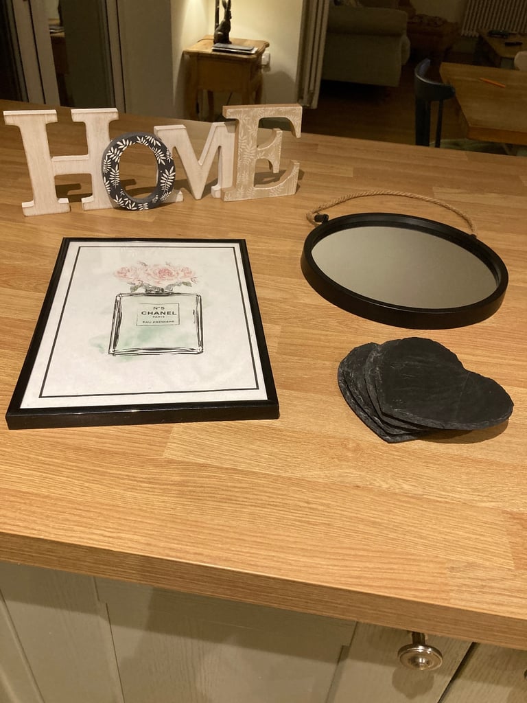 image for Set 4 home decor round black mirror, heart coasters, Chanel picture & Home plaque