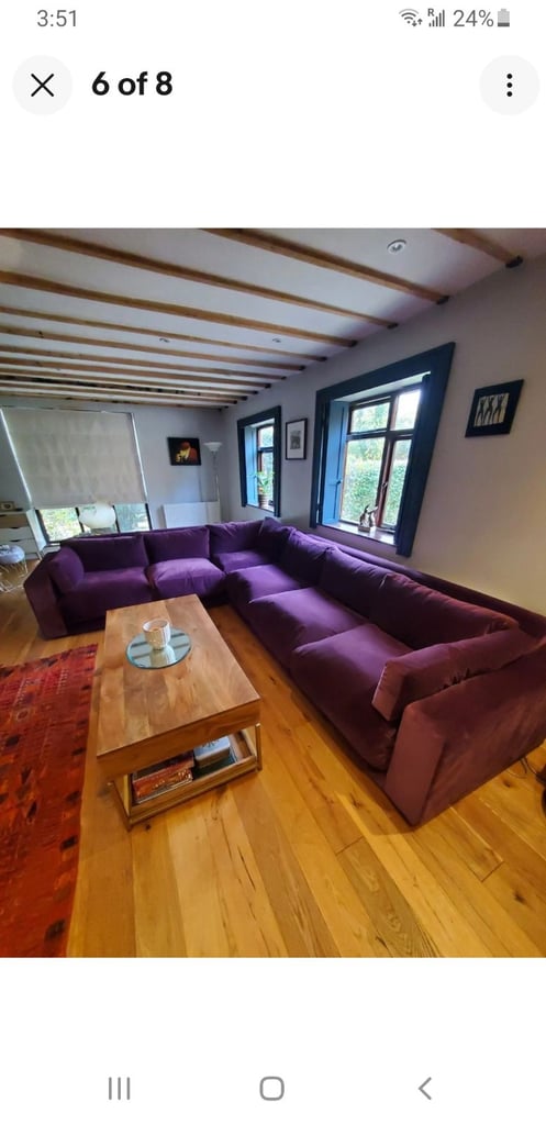 Large LOAF purple velvet corner sofa
