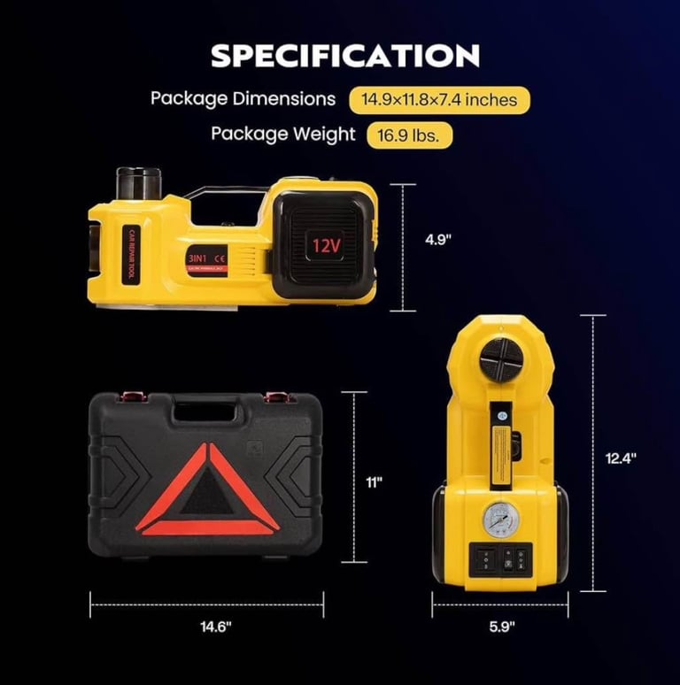 3 in 1 Electric Car Jack 12V DC 5 Ton Lift Hydraulic Jack kit Roadside Tire Change Lifting Tools JIY