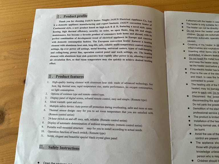 Wall Mounted Electric Heater with mounting bracket and service manual