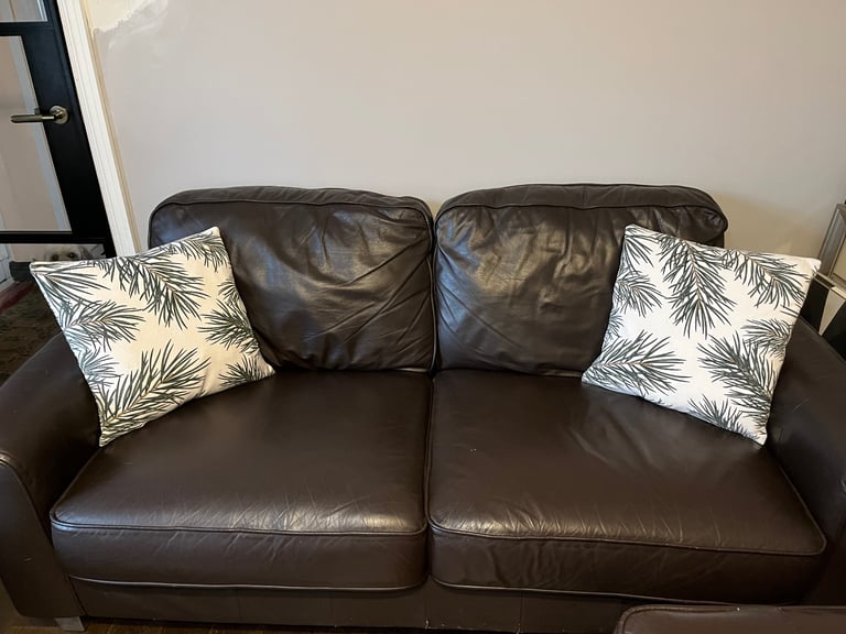 Price per sofa-2 available-lovely 3-seater real leather dark brown DFS Italian leather sofas