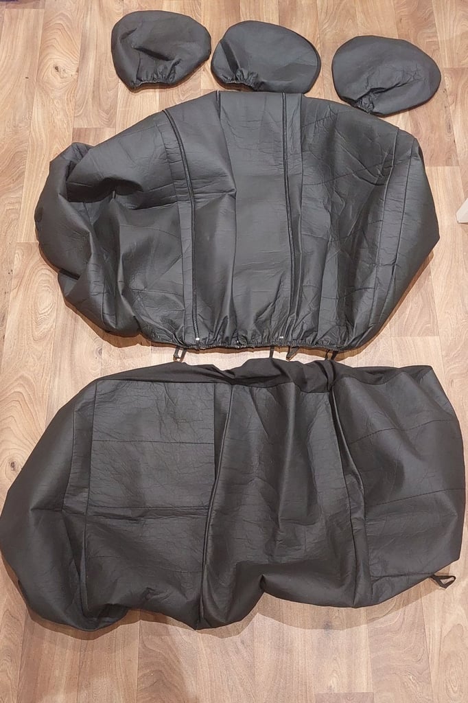 JUST REDUCED FURTHER AGAIN FOR QUICK SALE   BLACK FAUX LEATHER FULL SEAT COVER SET / FRONT & REAR