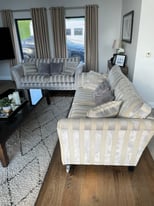 Cream and grey fabric sofas 3+2 seaters