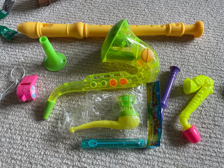 Mixed Toys - instruments, tools, animals, blocks, bag, paddle ball etc