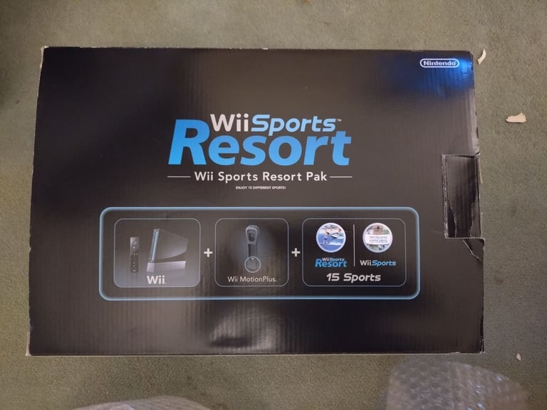 Nintendo Wii Console Black Motion Plus Sports Resort Pak Boxed Black Motion Plus