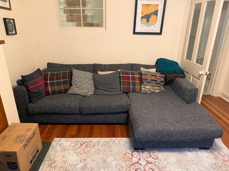 image for Large Grey L-Shape Sofa with footstool