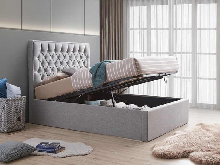 Wilson Linen Fabric Ottoman Storage Bed in Double Size, with the option to include a mattress