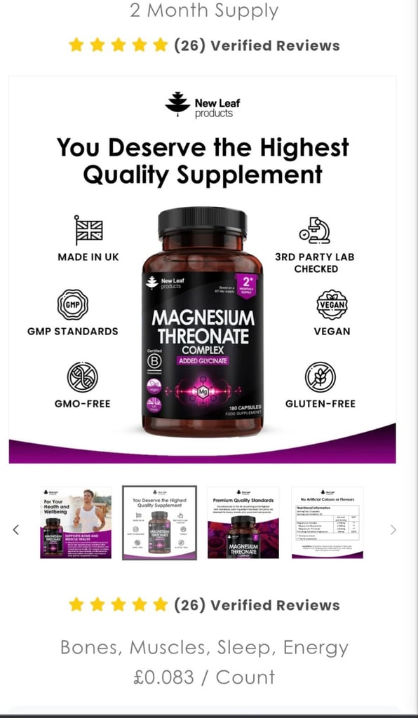 New Leaf Products Magnesium Threonate / Glycinate - Brand new sealed 